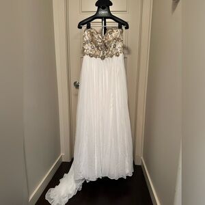 Jovani White and Gold beaded Prom/Grad Dress